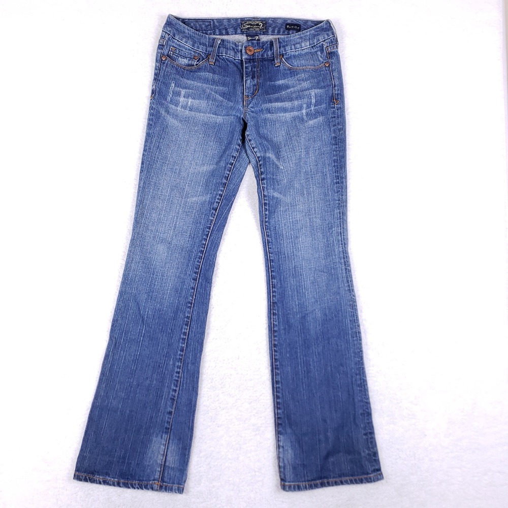 Seven7‎ Womens Boot Cut Jeans Medium Wash Blue Low Rise Size 31 Stretch Denim